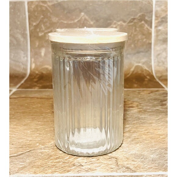 Target Bullseye 5” Clear Glass Ribbed Jars with Wooden Lid - 2 Pack - New - Picture 2 of 4